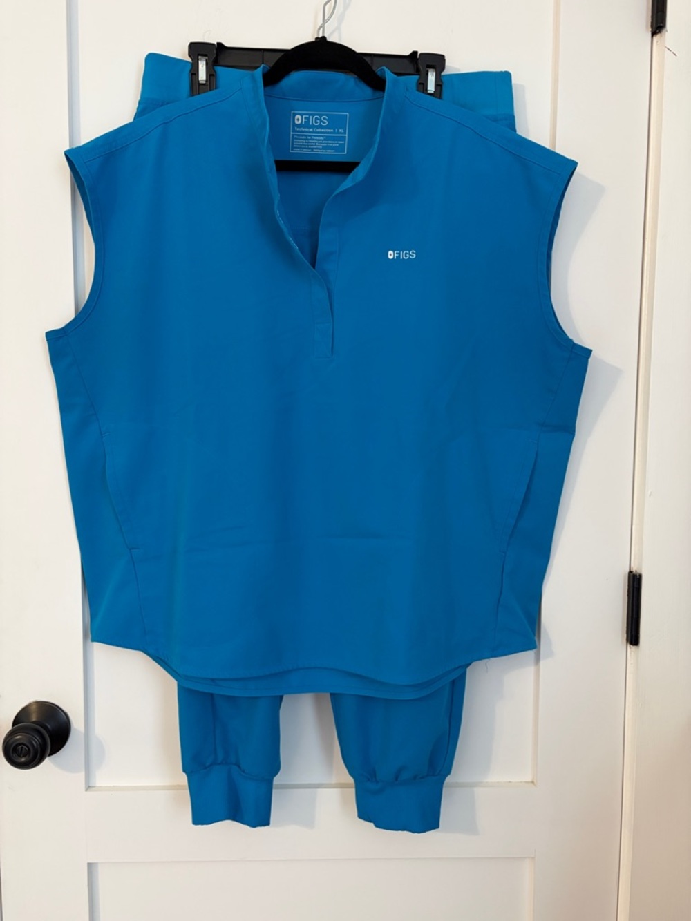 FIGS V-Neck Sleeveless Scrub Top and Jogger Pants in Bright Blue